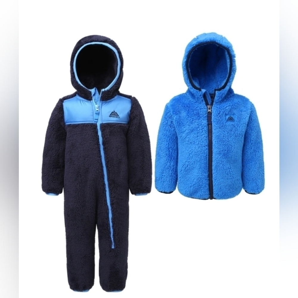 NEW SNOZU SET 2 SNOWSUIT & JACKET SET BOYS BOYS BLUE 2 PIECE SET FLEECE